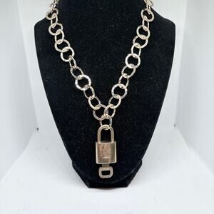 Authentic Louis Vuitton Lock & Key #344 w/ a Gold Hammered Rolo Chain Necklace